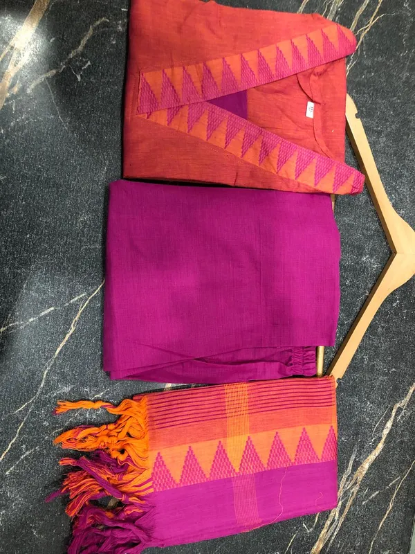 Orange_and_Pink_Handloom_South_Cotton_Kurta_With_Pant_&_South_Cotton_Dupatta_Set_.