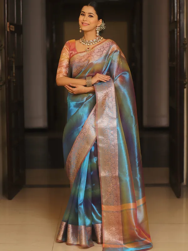 Handwoven_Banarasi__Tissue_Silk_Saree_in_Two_Toned_Shaded_Designer_Wedding_Saree
