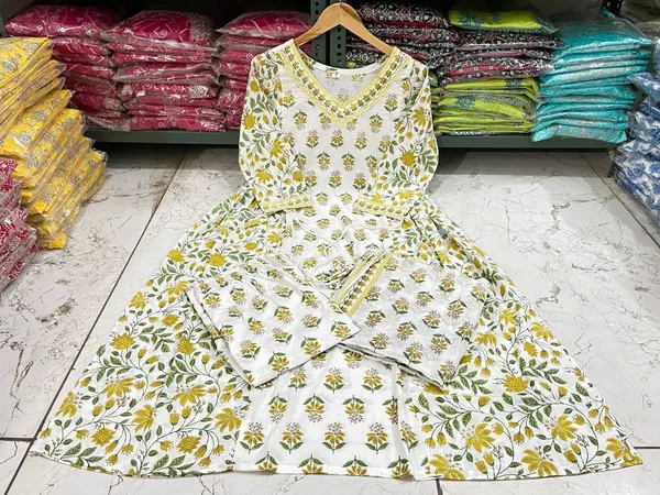 Mustard_Cotton__Afghani_Party_Wear__Suit_and_Dupatta_Set_For_Women