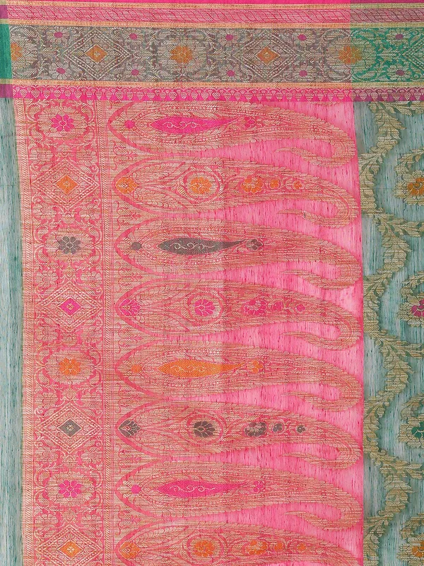 Green_Cotton_Blend_Banarasi_Sarees_For_Women