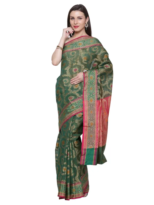 Green_Cotton_Blend_Banarasi_Sarees_For_Women