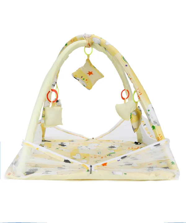 Cloudy_Baby_Bedding_Set_Mattress_with_Mosquito_Net_Bed_Set_and_Play_Gym_with_Attached_Soft_Toys_(0-12_Months)(Yellow)