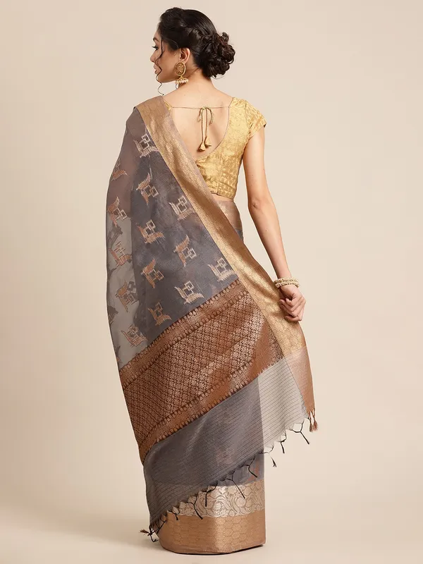 Grey_Masrise_Cotton/Cotton_Banarasi_Sarees_For_Women