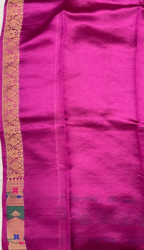 Humairah_Pure_Handloom_Magenta_Dupion_Silk_Golden_Zari_Silver_Mina_Floral_Booti_with_Skirt_Copper_Zari_Paithani_Border_and_Magenta_Blouse