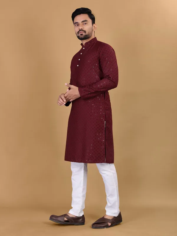Hot_Cotton_Rayon_Kurta_With_Sequence_Embroidery