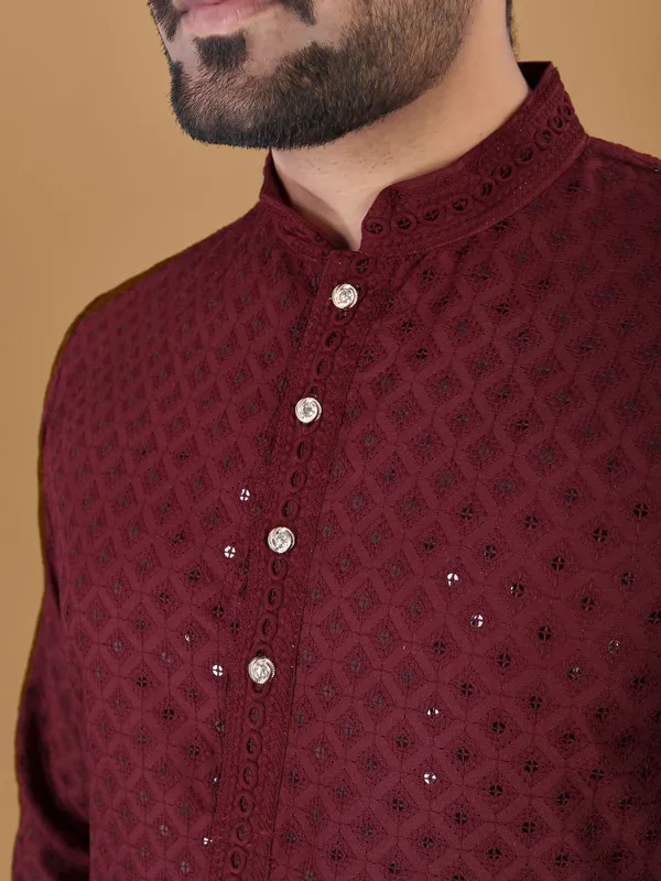 Hot_Cotton_Rayon_Kurta_With_Sequence_Embroidery