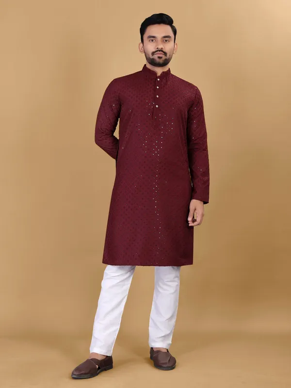 Hot_Cotton_Rayon_Kurta_With_Sequence_Embroidery
