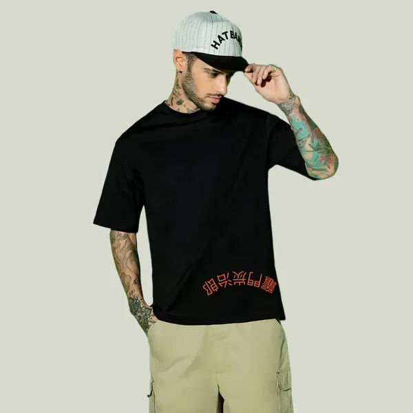 Black_Oversized_Printed_Half_Sleeve_Cotton_T-Shirt_For_Men