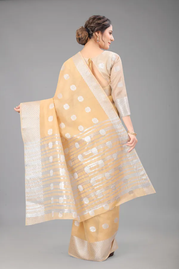 Chiku_Pure_Soft_Linen_Saree_With_Silver_Zari_Butta_For_Women
