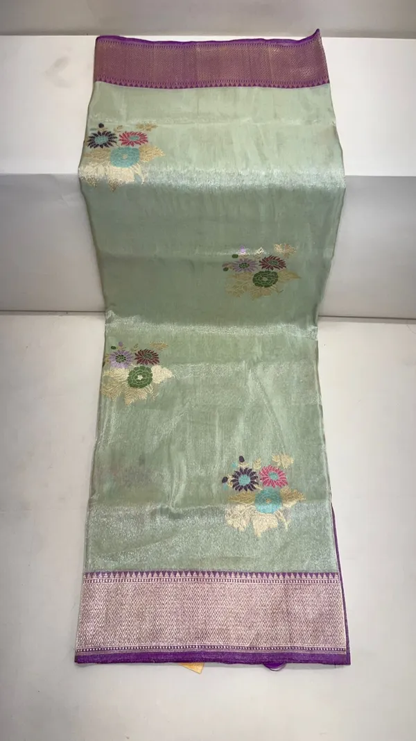 Humairah_Pure_Handwoven_Sea_green_Katan_Tissue_Silk_Kadhwa_Tilfi_Mina_Zari_Boota_Saree_with_Contrast_Purple_Stripe_Blouse