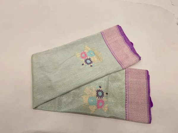 Humairah_Pure_Handwoven_Sea_green_Katan_Tissue_Silk_Kadhwa_Tilfi_Mina_Zari_Boota_Saree_with_Contrast_Purple_Stripe_Blouse
