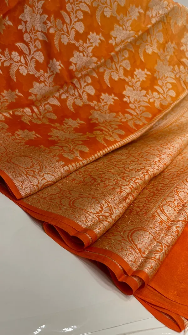 Humairah_Presents_Pure_Handloom_Orange_Contrast_Chiffon_Alfi_Gold_Zari_Jaal_and_Banarasi_Zari_Border_Saree_with_Orange_Blouse