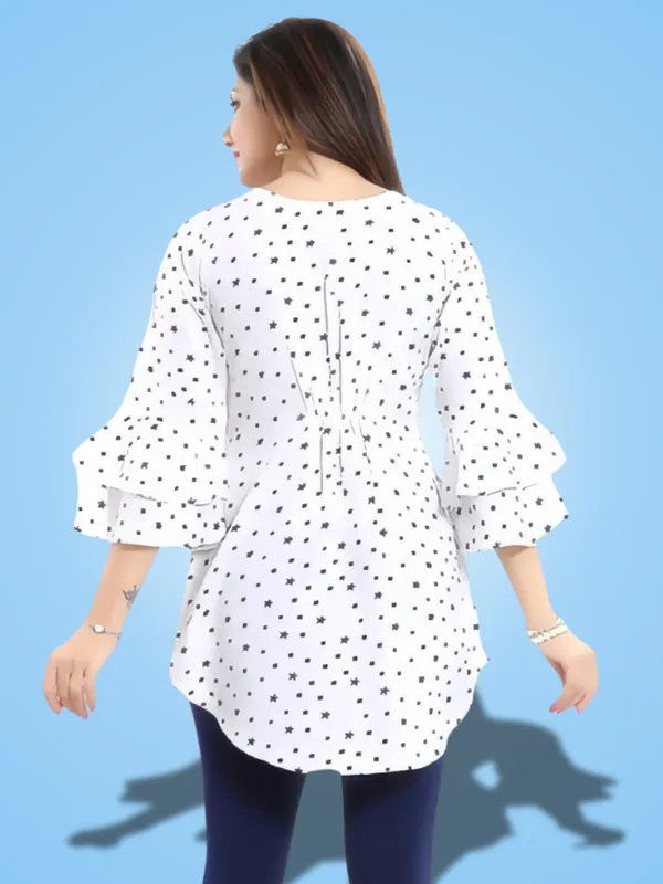 White_Crepe_Floral_Printed_Keyhole_Neck_Tunic_Tops