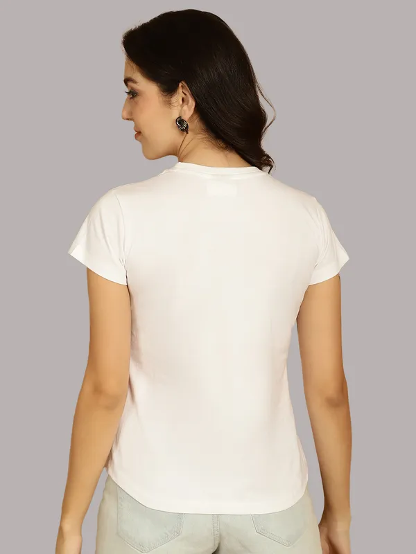 Pack_of_2_White_&_Turquoise_Blue_Cotton_Round_Neck_T-Shirt_For_Women