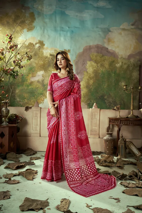 HANDICRAFT_MIRROR_WORK_WOMEN'S_Ikkat_PRINT_PURE_SOFT_COTTON_SAREE_WITH_BEAUTIFUL_BORDER_WORK_With_Blouse_Piece