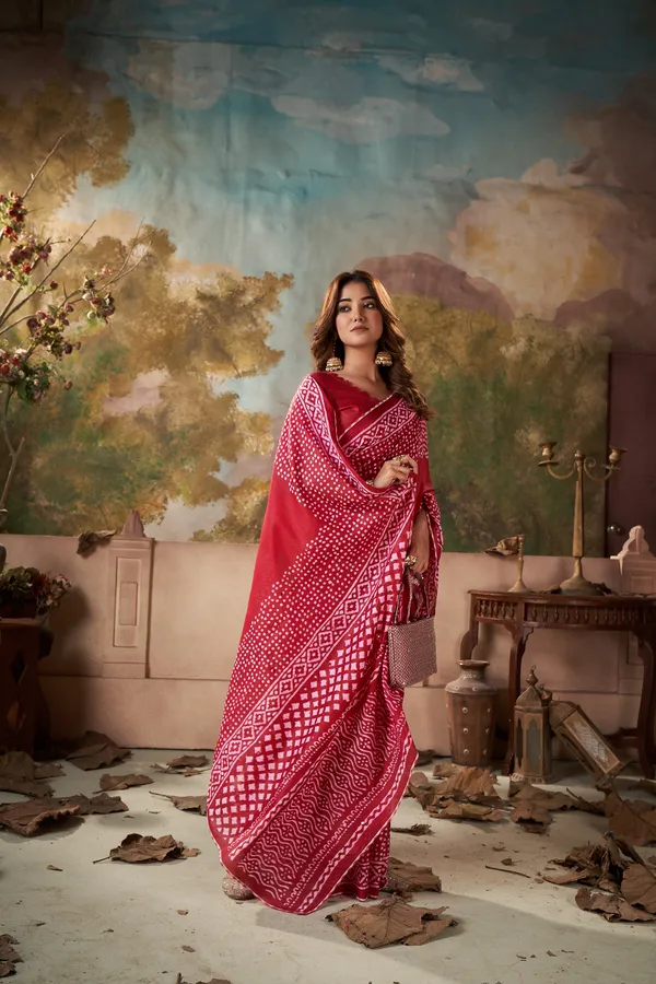 HANDICRAFT_MIRROR_WORK_WOMEN'S_Ikkat_PRINT_PURE_SOFT_COTTON_SAREE_WITH_BEAUTIFUL_BORDER_WORK_With_Blouse_Piece