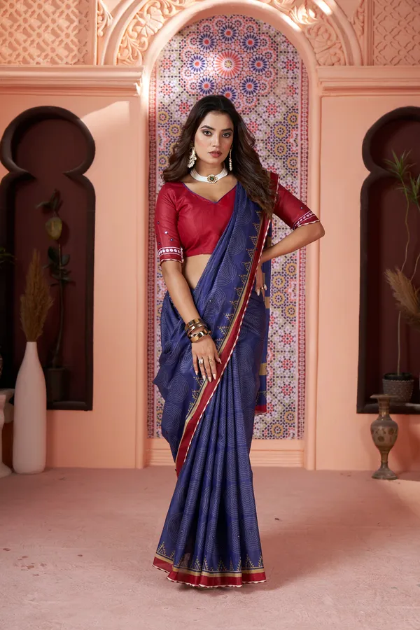 HANDICRAFT_MIRROR_WORK_WOMEN'S_Ikkat_PRINT_PURE_SOFT_COTTON_SAREE_WITH_BEAUTIFUL_BORDER_WORK_With_Blouse_Piece