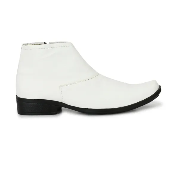 White_Leatherette_And_Pu_Zipper_Boots_For_Men