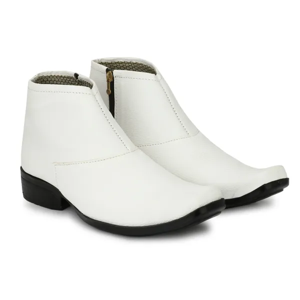 White_Leatherette_And_Pu_Zipper_Boots_For_Men