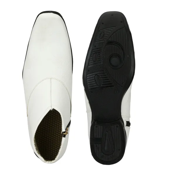White_Leatherette_And_Pu_Zipper_Boots_For_Men