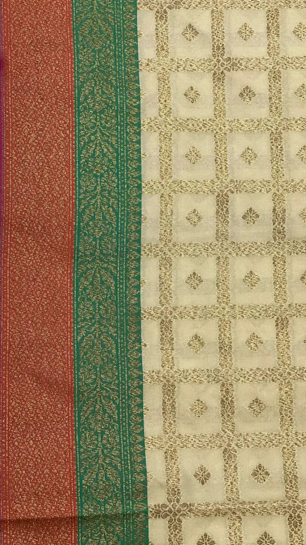 Humairah_Presents_Off-white_Katan_Silk_Golden_Zari_Checkered_Booti_with_Dual_Shade_Zari_Border_and_Off-white_Blouse