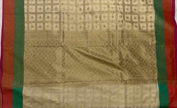 Humairah_Presents_Off-white_Katan_Silk_Golden_Zari_Checkered_Booti_with_Dual_Shade_Zari_Border_and_Off-white_Blouse