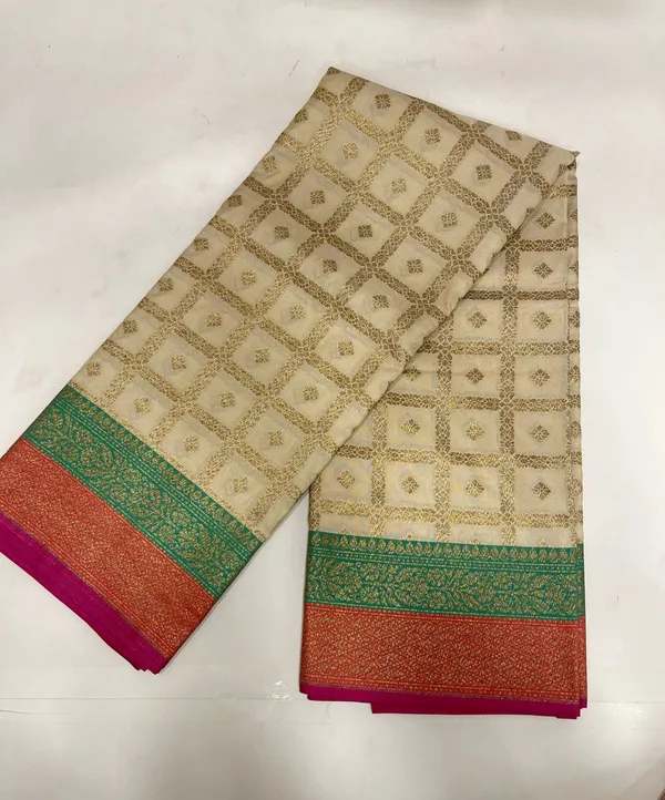 Humairah_Presents_Off-white_Katan_Silk_Golden_Zari_Checkered_Booti_with_Dual_Shade_Zari_Border_and_Off-white_Blouse