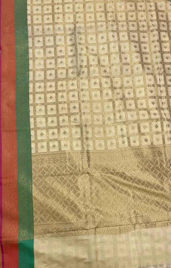 Humairah_Presents_Off-white_Katan_Silk_Golden_Zari_Checkered_Booti_with_Dual_Shade_Zari_Border_and_Off-white_Blouse