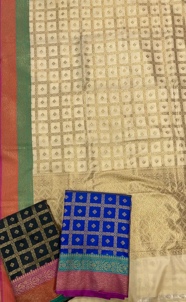 Humairah_Presents_Off-white_Katan_Silk_Golden_Zari_Checkered_Booti_with_Dual_Shade_Zari_Border_and_Off-white_Blouse
