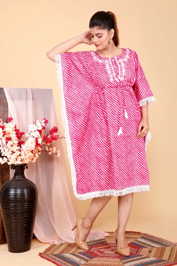 Lehariya_Printed_Kaftan_Kurti_with_Heavy_Embriodery_on_Yoke_with_Crocia_lace_All_Over_with_Drawstring_to_Give_You_Perfect_Fitting_free_size_upto_XXL