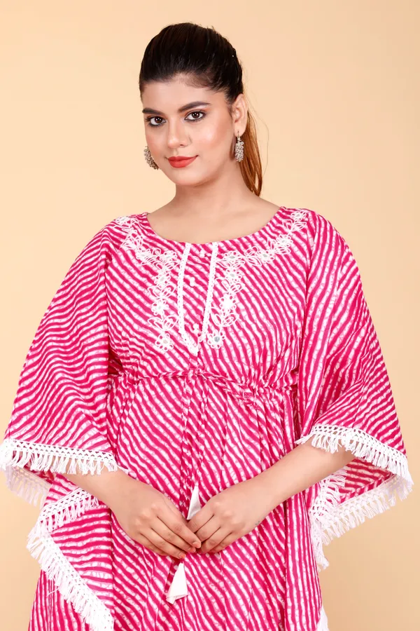 Lehariya_Printed_Kaftan_Kurti_with_Heavy_Embriodery_on_Yoke_with_Crocia_lace_All_Over_with_Drawstring_to_Give_You_Perfect_Fitting_free_size_upto_XXL