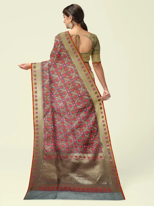 Grey_Cotton_Blend_Banarasi_Sarees_For_Women