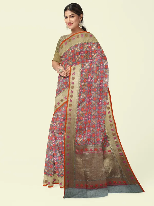 Grey_Cotton_Blend_Banarasi_Sarees_For_Women