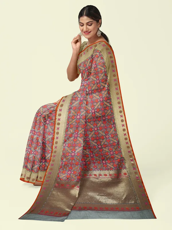 Grey_Cotton_Blend_Banarasi_Sarees_For_Women