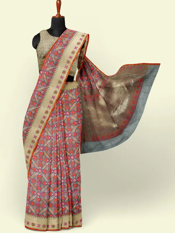 Grey_Cotton_Blend_Banarasi_Sarees_For_Women