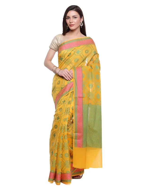 Light_Green_Cotton_Blend_Banarasi_Sarees_For_Women