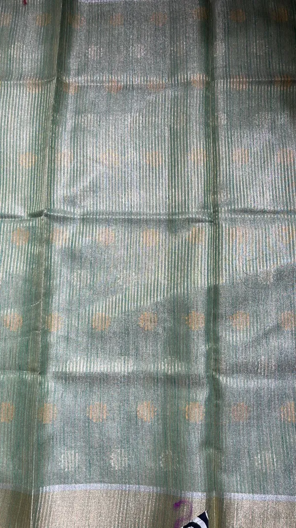 Humairah_Presents_Sea_Green_Tissue_Silk_Gold_and_Silver_Resham_Zari_Booti_with_Stripe_Light_Gold_Zari_Pallu_and_Border_with_Stripe_Blouse