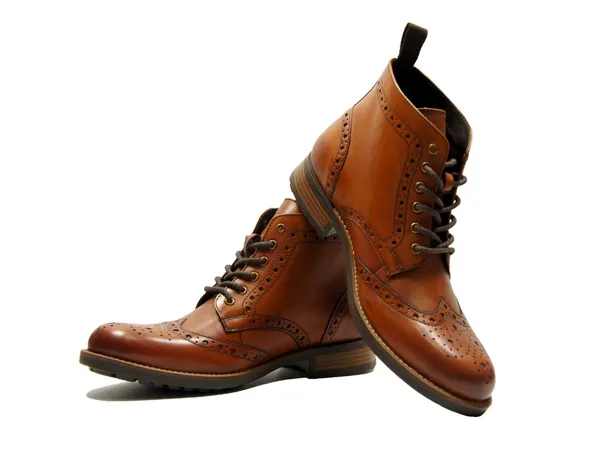 Tan_Genuine_Leather_Men's_brogue_lace-up_boots_for_Casual_Wear