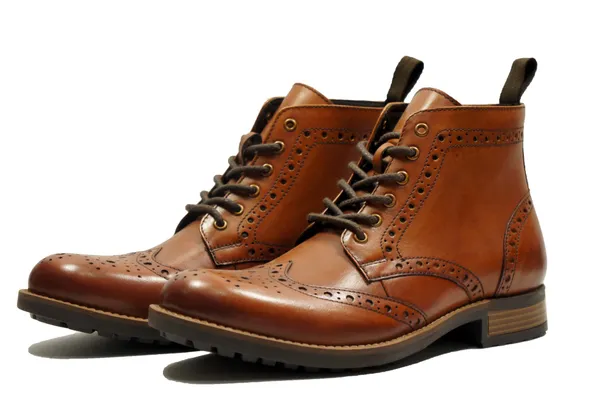 Tan_Genuine_Leather_Men's_brogue_lace-up_boots_for_Casual_Wear