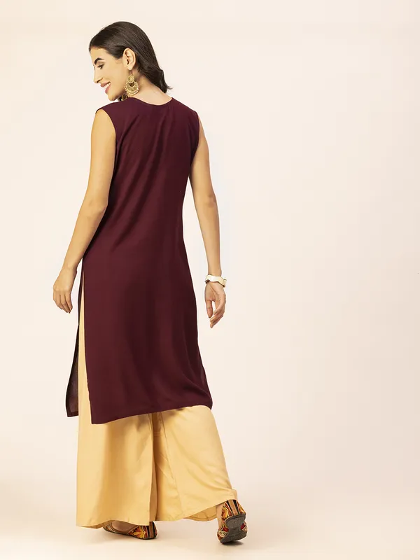 Wine_Rayon_Women_Kurta,_Exquisite_Embroidery_with_Crystal_&_Pearl_Hand_Work