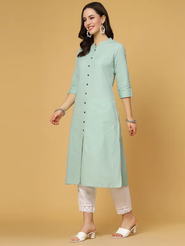 Mint_Green_Cotton_Solid_Regular_A-line_Kurta