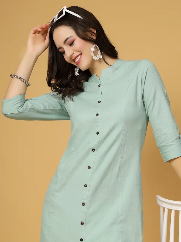 Mint_Green_Cotton_Solid_Regular_A-line_Kurta