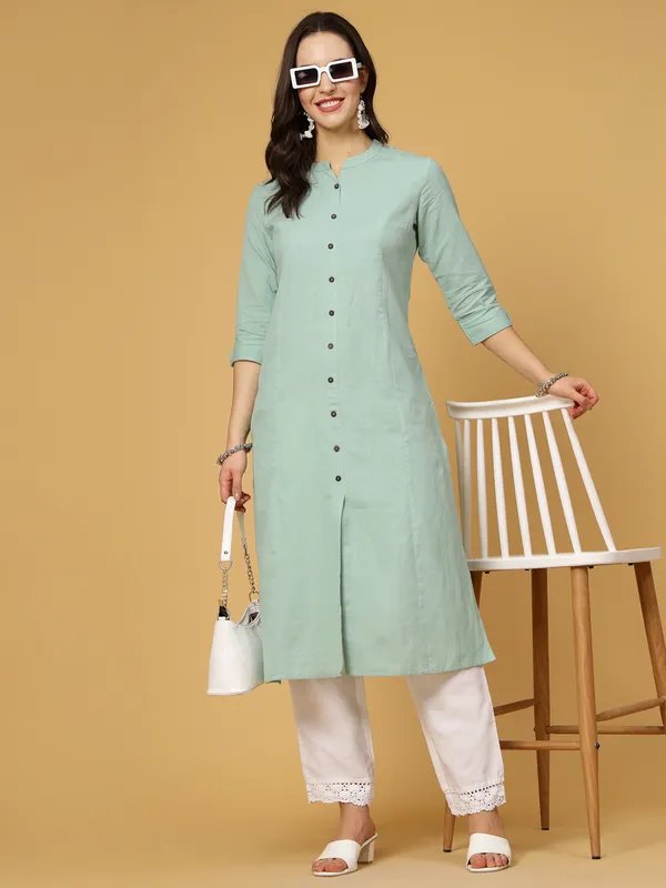 Mint_Green_Cotton_Solid_Regular_A-line_Kurta