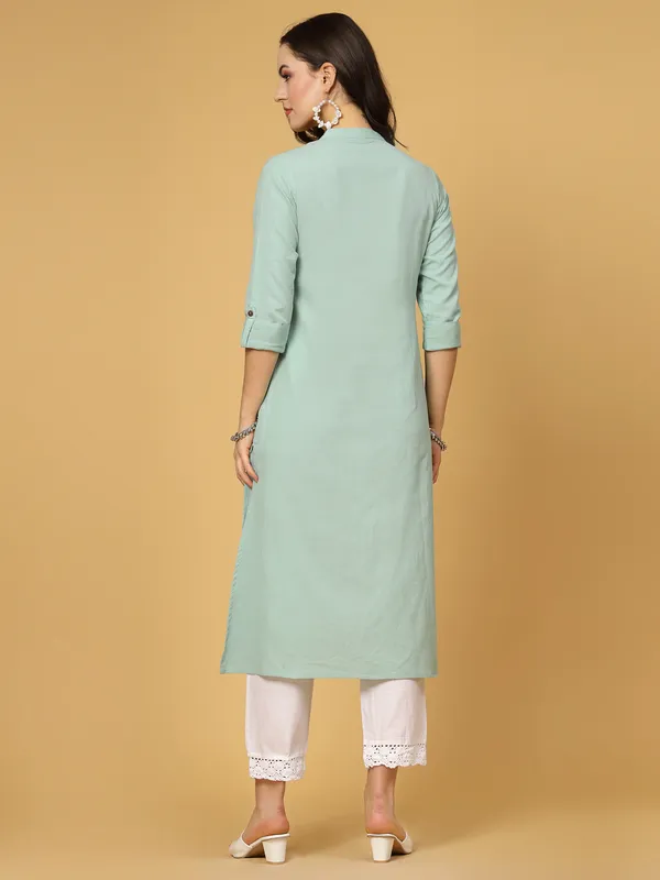 Mint_Green_Cotton_Solid_Regular_A-line_Kurta