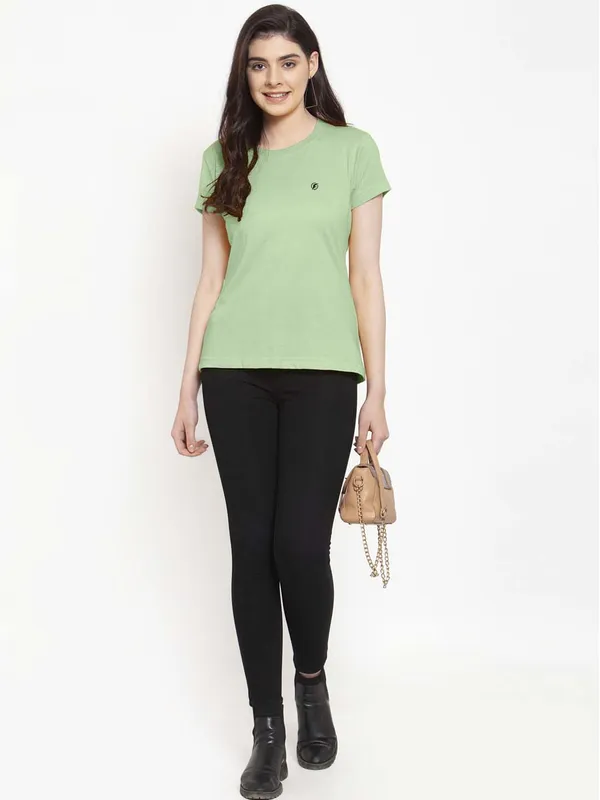 Pack_of_2_Navy_Blue_&_Sea_Green_Cotton_Round_Neck_Short_Sleeves_T-Shirt_For_Women