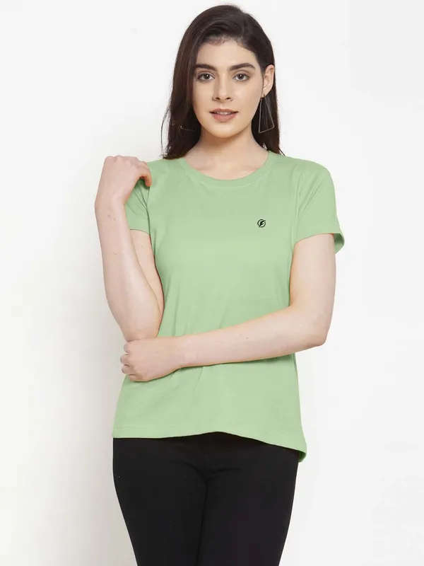 Pack_of_2_Navy_Blue_&_Sea_Green_Cotton_Round_Neck_Short_Sleeves_T-Shirt_For_Women