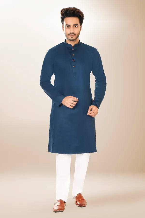 Ismail_Men's_Cotton_navy_blue_plain_color_only_kurta_for_men