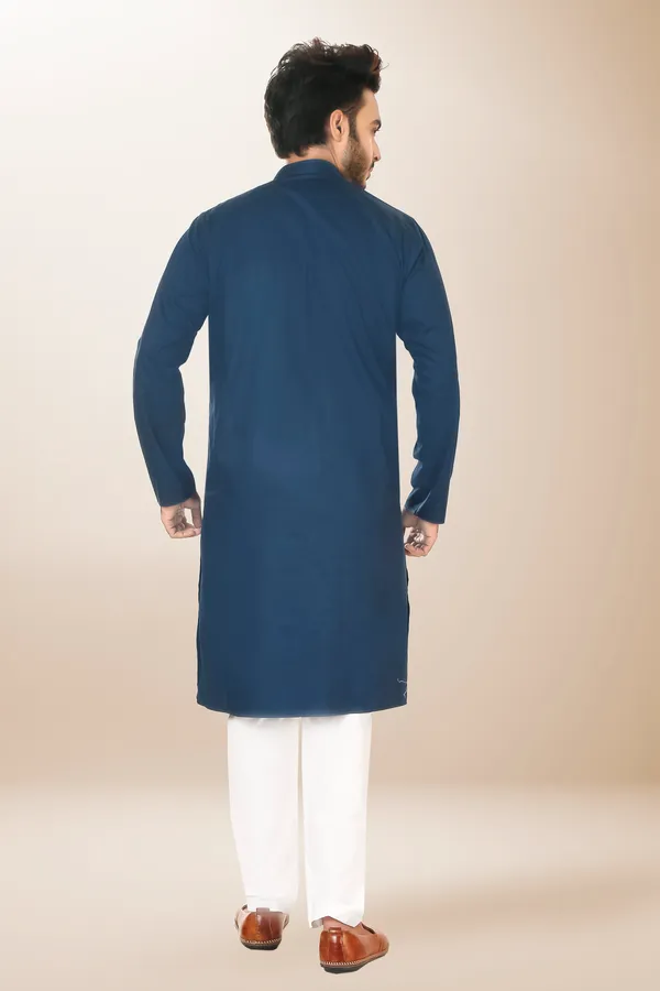 Ismail_Men's_Cotton_navy_blue_plain_color_only_kurta_for_men