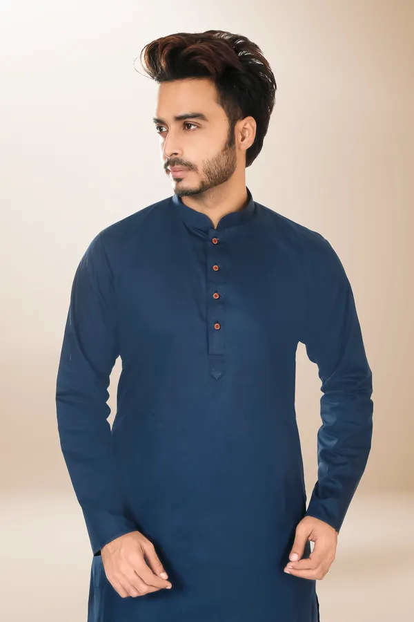 Ismail_Men's_Cotton_navy_blue_plain_color_only_kurta_for_men