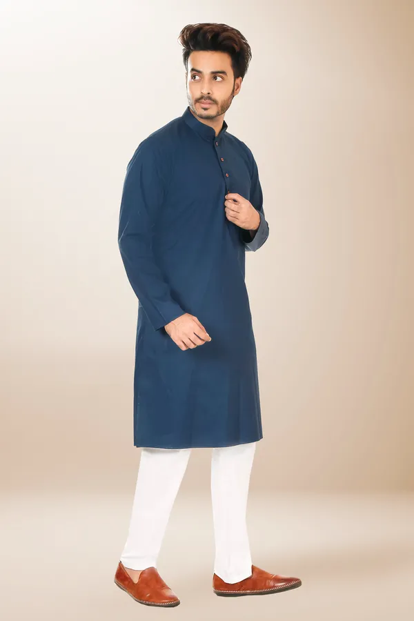 Ismail_Men's_Cotton_navy_blue_plain_color_only_kurta_for_men